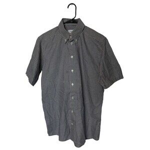 Eton Shirt Mens Large Brown Blue Plaid Short Sleeve Button Up Slim Fit Cotton